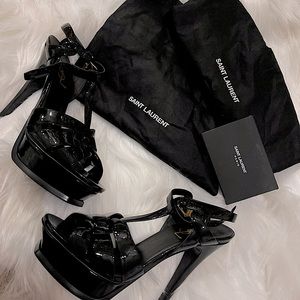 Iconic BLACK patent leather sandals. Patent leather, open toe heels.